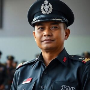 Perwira TNI di latar belakang militer.